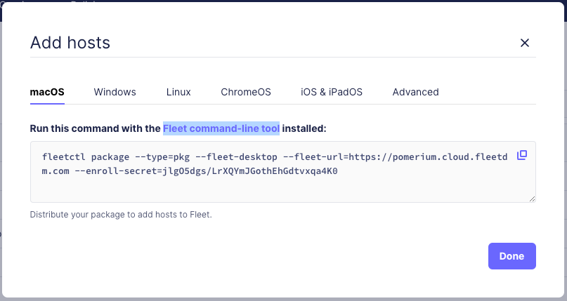 Adding a Fleet host in the Fleet dashboard